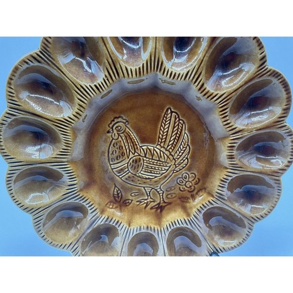 California Pottery Golen Brown Deviled Egg Plate, Made in USA - Picture 6 of 16